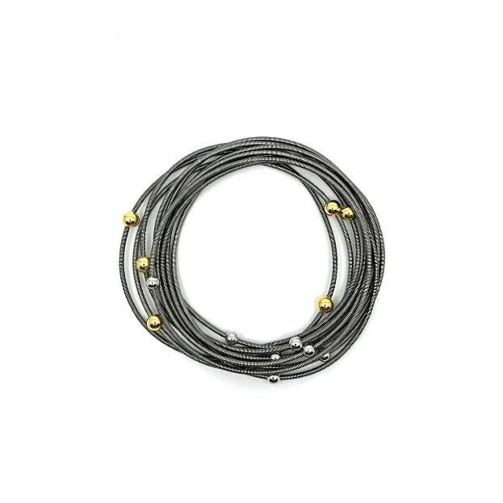 NWT Piano Wire Bracelet Slate with silver and gold beads